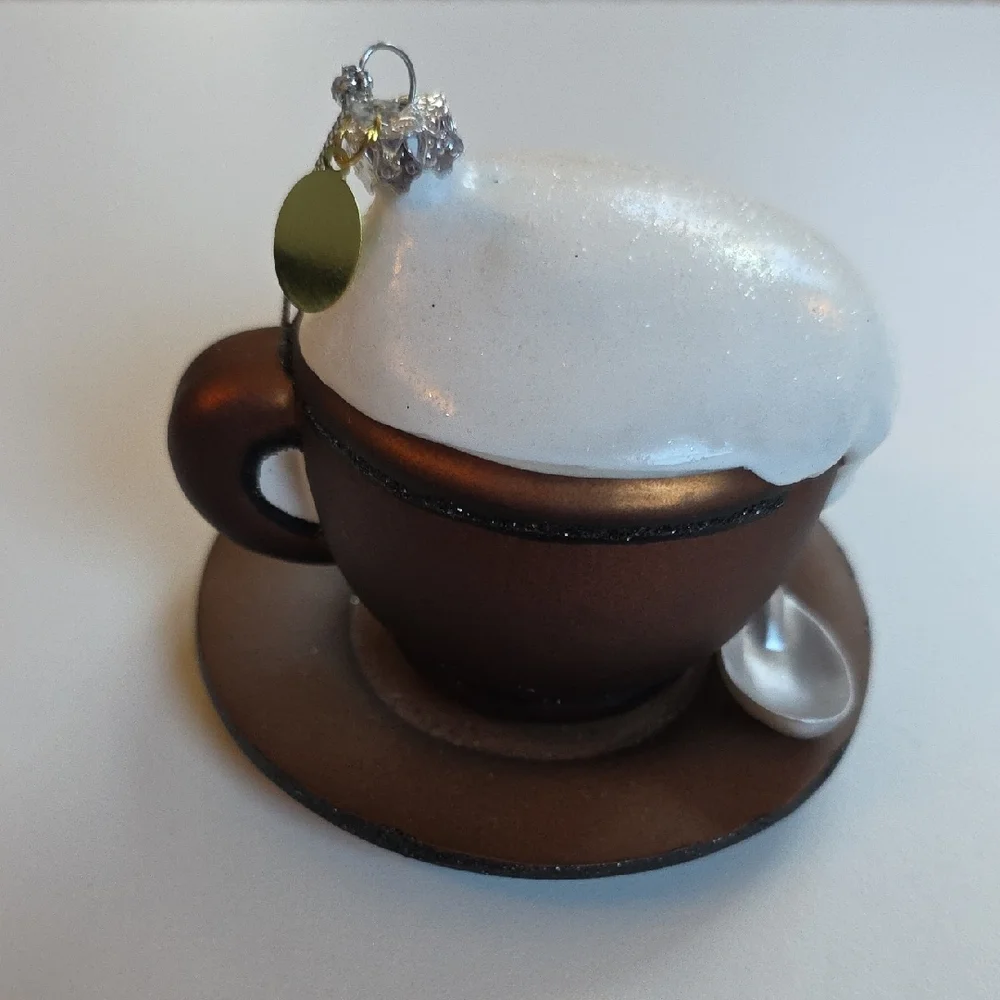 Christmas Ornament - Cappuccino with White Foam And Silver Spoon